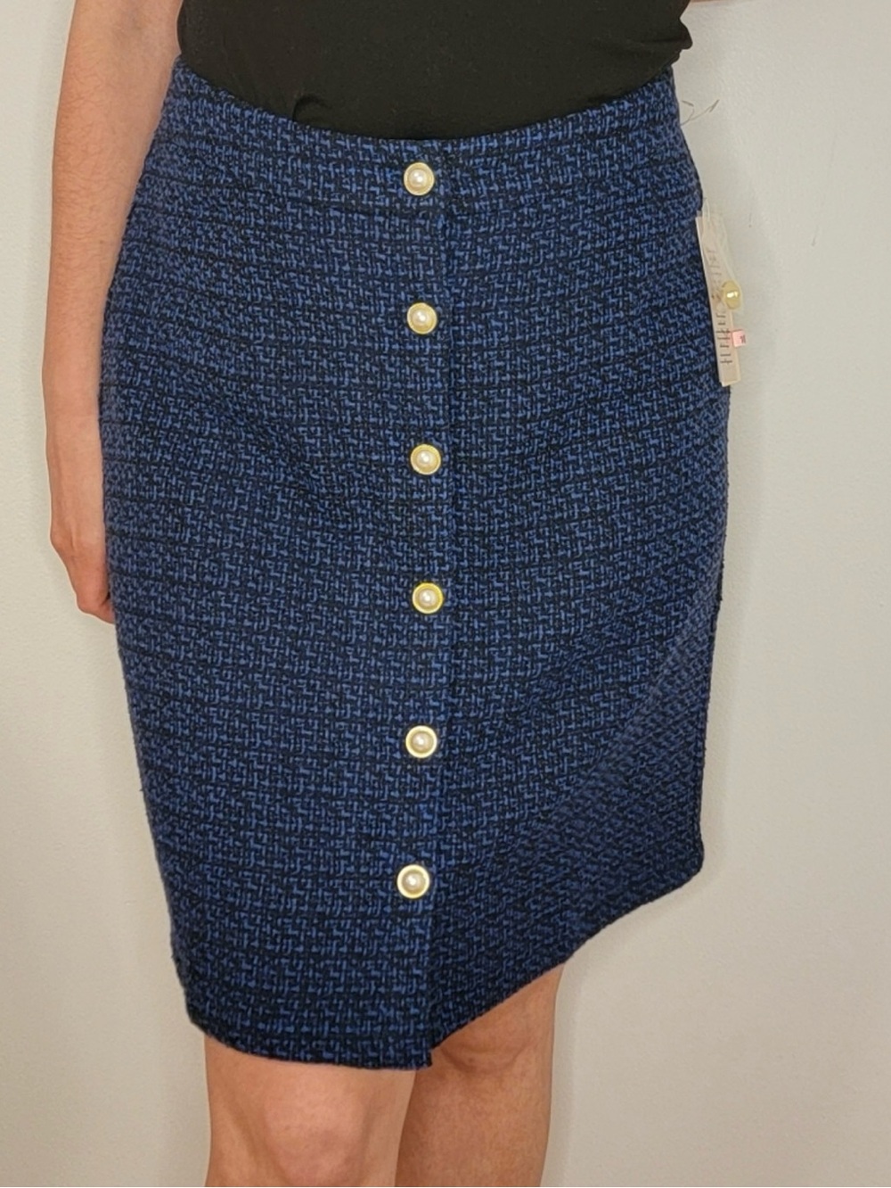 Nanette Lepore Button-Front Blue Tweed Skirt Size 12, NWT